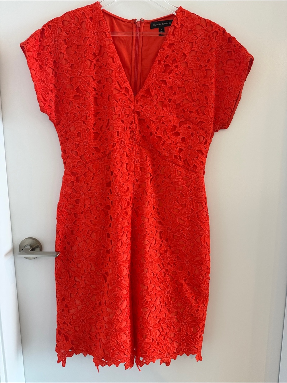 NWOT - Banana Republic Vibrant Orange Eyelet V-Neck Dress